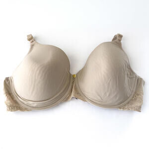 Natori Tan Nude Underwire Lined Lace Trim Satin T-Shirt Bra Size 38DD